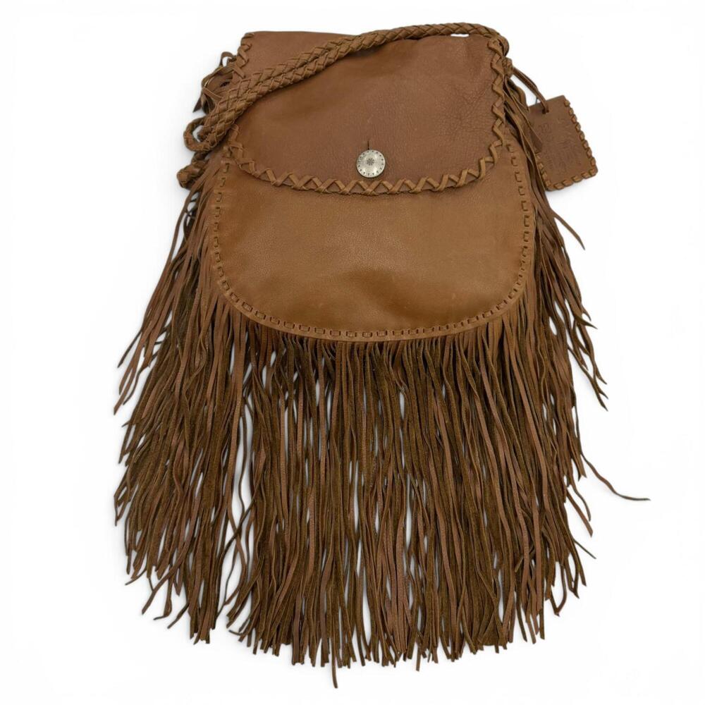 RALPH LAUREN Ralph Lauren Concho Button All Leather Fringe Shoulder Bag Brown...